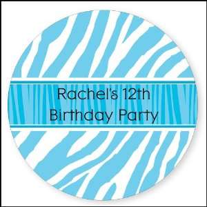  Blue Zebra   24 Round Personalized Birthday Party Sticker 