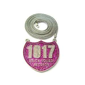  Iced Out 1017 Brick Squad Silver with Fuchsia Pendant and 