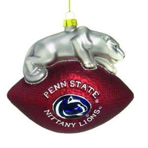 NCAA Penn State Mouth Blown Glass Mascot Football Christmas Ornament