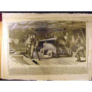  1860 Gun Practice Hms Brilliant Sailors Navy Old Print 