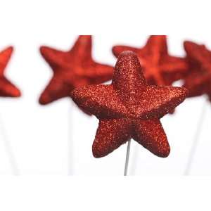  Package of 24 Red Glittery Dimensional Star Picks Arts 