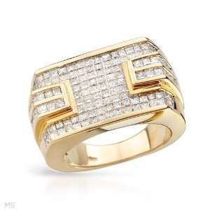 Gentlemens Ring With 2.10ctw Genuine Princess Cut Clean Diamonds Well 