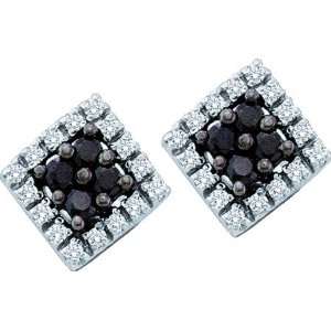  Square 1/4 Ctw. Black and White Diamond Earring Studs 