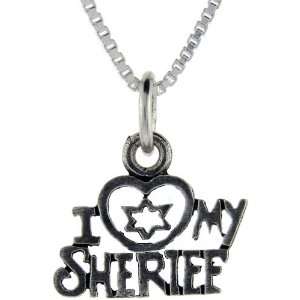 925 Sterling Silver I Love My Sheriff Talking Pendant (w/ 18 Silver 