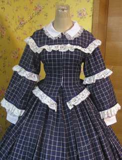Civil War Victorian Gingham Ball Gown Day Dress 152 L  