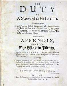 Duty of Steward to His Lord 1727 English Estate Farming  