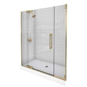   Glass Pivot Shower Door, 57 1/4   59 3/4, Anodized Brushed Bronze