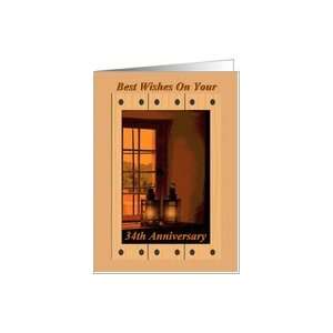  34th Anniversary, Old Fort Window With Lanterns Card 