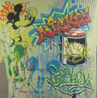 Walt Disney Mickey Mouse Graffiti Mens T shirt XL Yellow Spray Paint 