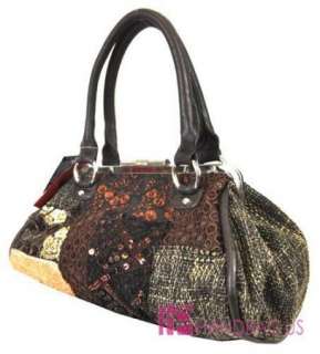 Nicole Lee ODELIA Luxe PATCHWORK Tote Bag Purse Brown  