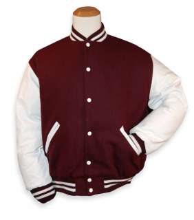 Maroon Wool / White Leather Varsity Letterman Jacket  