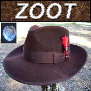 Brown ZOOT Suit Wool Fedora SATIN Lined Prom Tuxedo Hat  
