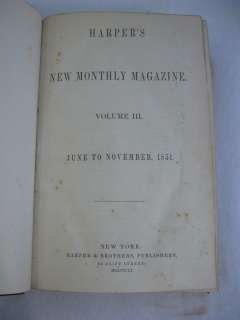 HARPERS MONTHLY MAGAZINE VOLUME III June   November 1851 Illustrated 