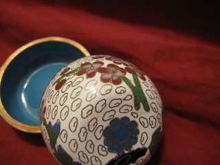 ANTIQUE VTG CHINESE CLOISONNE ROUND BOX APPLE COLORFUL  
