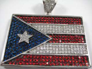 FULLY ICED OUT PUERTO RICO FLAG CHARM on 14K WHITE GOLD POLISH