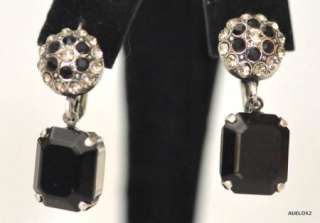 New AMARO Silver Crystal Black Onyx Wire Drop Earrings 3  