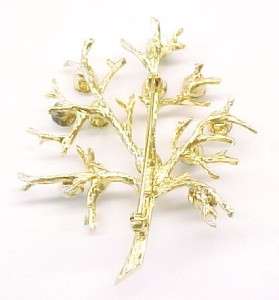 Multi Color Rhinestone Gold Plated Sterling Silver Tree Brooch / Pin 