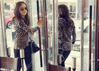   Womens Slim Leopard Print Jacket Hooded Zip Up Coat long Sleeve Tops