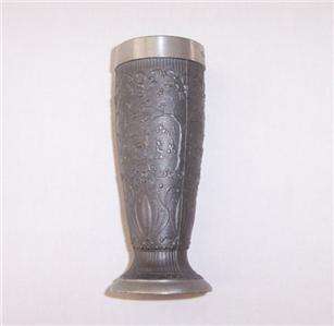 Vintage German Rein Zinn Hunt Scene Deer Cup Goblet Glass 6.25 tall 