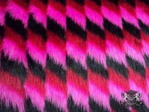 ZIGZAG SHAG FAUX FUR BLACK RED PINK LONG PILE FABRIC  