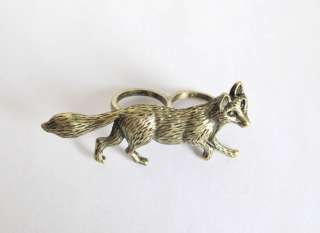 cool Wolf Fox double two finger connector ring Vintage  
