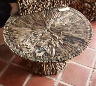 Driftwood Round Glass Topped Coffee Table  