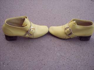 Vintage Canary Yellow SHOES Heels Size 6 Buckle Pumps  