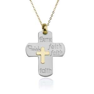  Yellow Gold Plated Sterling Silver Faith Cross Pendant 