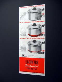 Ekco Ekcoware Stainless Steel Cookware 1946 print Ad  
