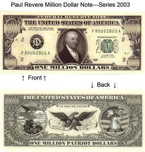 Paul Revere One Million Patriot Dollar Notes Lot of 100  