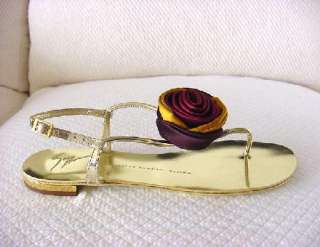 GIUSEPPE ZANOTTI flat shoe sandal thong mirror gold w/ vivid silk 