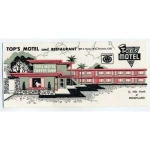 Tops Motel and Restaurant Brochure Anaheim California Disneyland 1960 