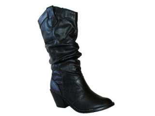Sexy Cowgirl Western Slouchy Mid Calf Slip in Boots Blk  