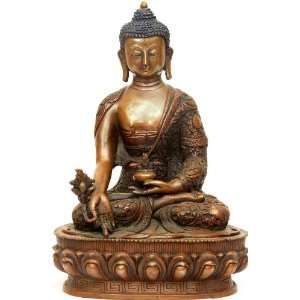 The Medicine Buddha (Stylized Lotuses Decorated on His Robes)   Copper 