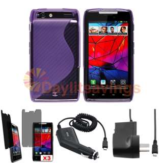 Purple Gel Case+3x Privacy Filter+Wall+Car Charger For Motorola Droid 