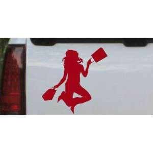 Red 18in X 18.0in    Happy Jumping Girl Shopping Silhouettes Car 
