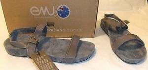 EMU Yuku Gray Leather Sandal Comfort Sz 8 NIB $60  