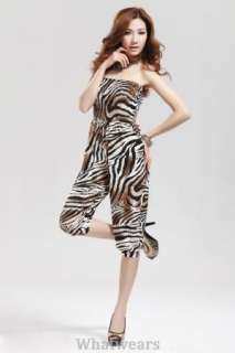 Women Strapless Leopard Siamese Trousers Jumpsuit W57  
