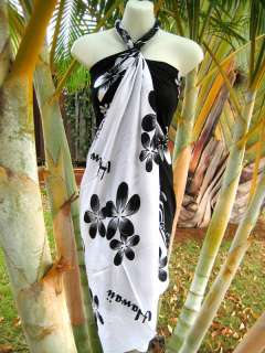 Sarong Black White Plumeria Hawaiian Cruise Luau Dress  