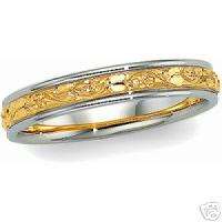 14kt Yellow and White Gold Floral Wedding Band Ring  