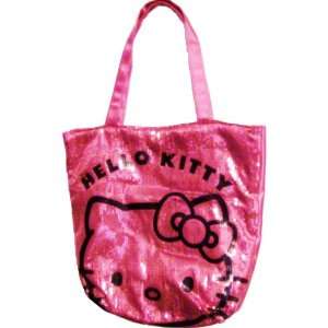   Kitty Large Sequined Tote Bag, Pink with Black Logo 