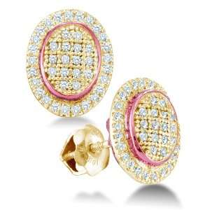 10K Yellow and Pink Two Tone Gold Micro Pave Set Round Diamond Oval 