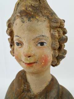 Antique 15 16C. Italian Renaissance Wood & Gesso Bust Carving Young 
