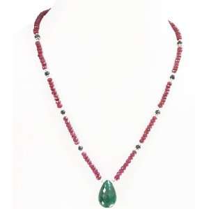  Natural Elegant Single Strand Faceted Ruby & Emerald Drop 