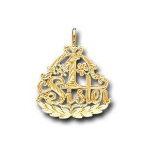   Solid Yellow Gold # 1 Sister Talking Charm Pendant IceNGold Jewelry