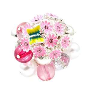    Pink Flower Garden Dangles Shakey Fashion Ring 