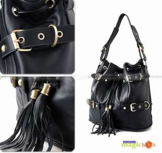 Women PU Leather Tassel Bucket Shoulder Bag Handbag 184  
