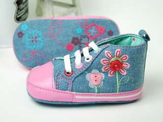 A55 new toddler baby girl denim flower shoes 6 18M  