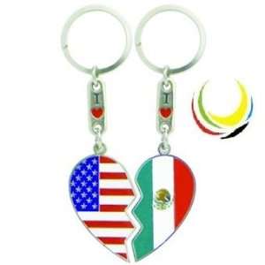  Keychain USA & MEXICO HEART 