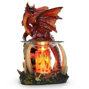  Red / Orange Dragon Over a Skull Electric Oil Warmer Lamp 